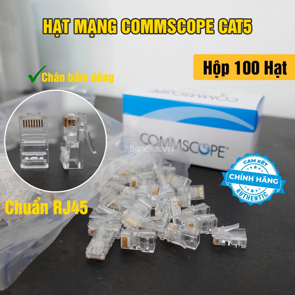 Hộp 100 hạt mạng Rj45 Commscope CAT5 chính hãng, chân bấm đồng chống ...