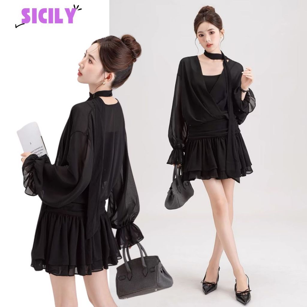 Set áo sơ mi chân váy xòe Sicily Set Voan 3 món SET708