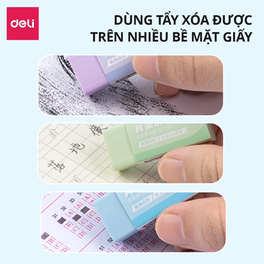 Gôm Tẩy Chì Màu Pastel Deli - Không Dính Tay, Không Bụi Bẩn Ít Vụn Tẩy Chì 2B Tiện Dụng Cho Học Sinh