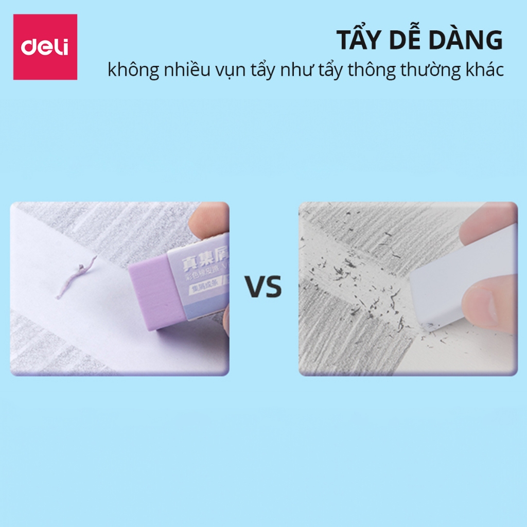 Gôm Tẩy Chì Màu Pastel Deli - Không Dính Tay, Không Bụi Bẩn Ít Vụn Tẩy Chì 2B Tiện Dụng Cho Học Sinh