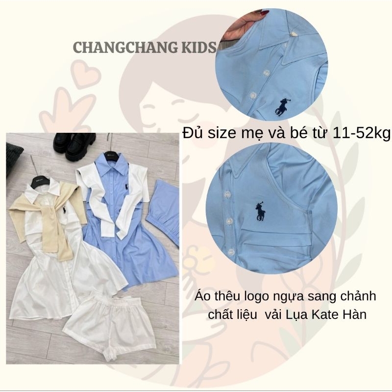 Sét sơ mi kiểu giấu quần kèm quần short gái phù hợp cho mẹ và bé size 15 kg đến 60kg,bộ áo sơ mi cách điệu bé gái
