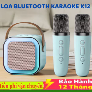 Bộ Loa Bluetooth + 2 Mic Không Dây Mini Hát Karaoke Tại Nhà K12, Có Thể Thay Đổi Giọng, Dễ Sử Dụng , BẢO HÀNH 12 THÁNG