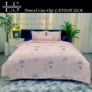 Bộ Chăn Drap Lụa Tencel Mát Lạnh Thiên Nhiên Chăn 2m2x2m Sợi Microfiber LS LAVISH SILK
