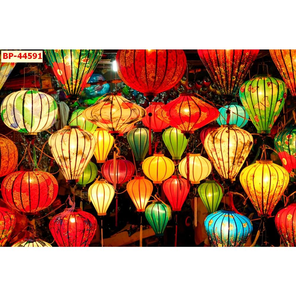 Mẫu Tranh Dán Tường Đèn Lồng Lung Linh, Trang Trí Quán Ăn, Quán Lẩu. IN VẢI LỤA 3D CAO CẤP...