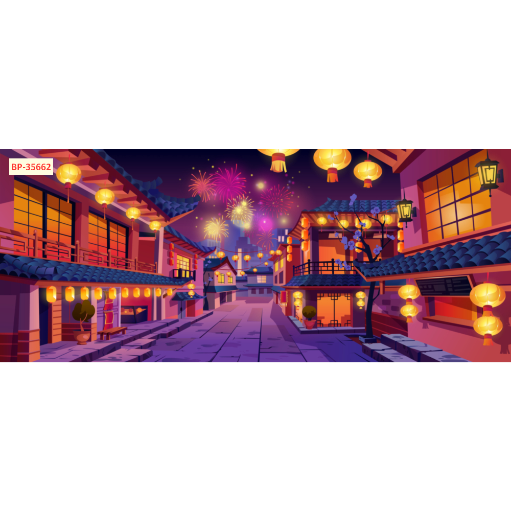 Mẫu Tranh Dán Tường Đèn Lồng Lung Linh, Trang Trí Quán Ăn, Quán Lẩu. IN VẢI LỤA 3D CAO CẤP...