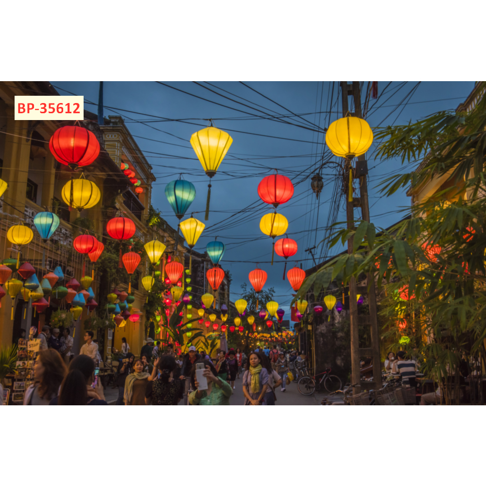 Mẫu Tranh Dán Tường Đèn Lồng Lung Linh, Trang Trí Quán Ăn, Quán Lẩu. IN VẢI LỤA 3D CAO CẤP...