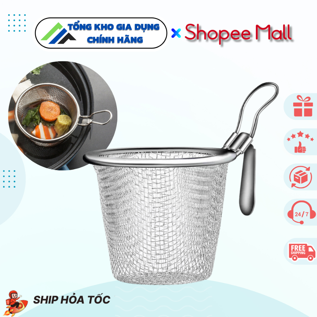 Giỏ lưới cài nồi lẩu Inox304 - Giỏ rổ vớt đồ ăn nhúng lẩu nhúng mì ...