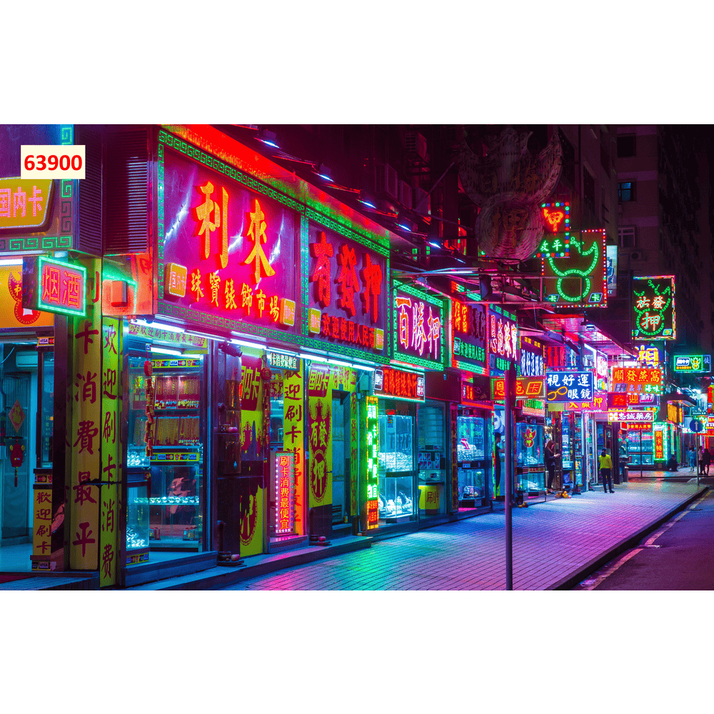 Tranh dán tường phong cảnh thành phố Hồng Kong. Chất liệu lụa in 3D sắc nét cao cấp...