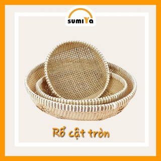 Rổ tre, rổ mây tre đan viền mây cao cấp dùng đựng thực phẩm, trái cây, decor - Sumiya