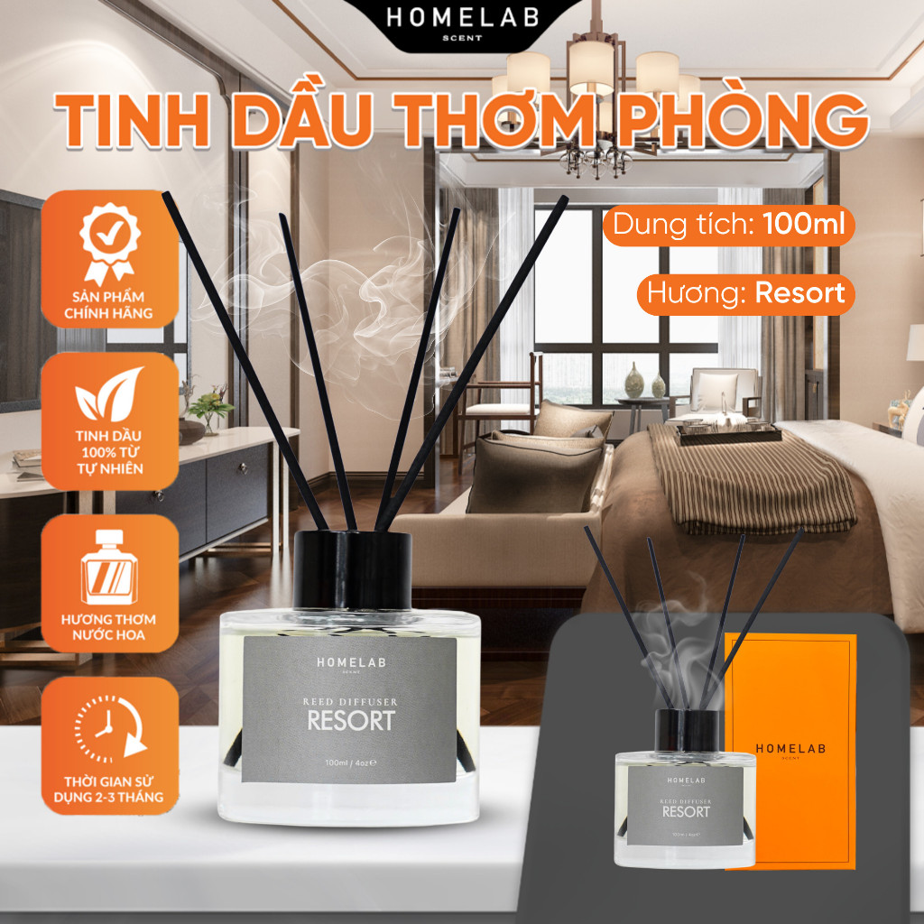 Ảnh Nước hoa thơm phòng mùi khách sạn RESORT, tinh dầu khuếch tán mùi hương thiên nhiên thư thái, dễ chịu 100ml_HOMELAB 2