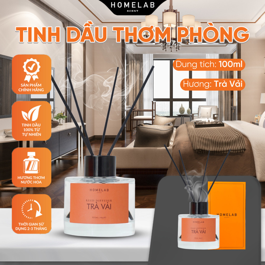 Ảnh Nước hoa thơm phòng mùi TRÀ VẢI - Best seller, nước hoa thơm phòng cao cấp 100ml_HOMELAB 2