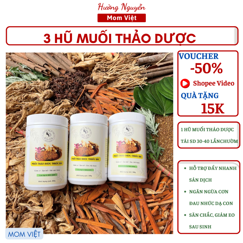 MUỐI THẢO DƯỢC MOM VIỆT QUẤN BỤNG CHO MẸ SAU SINH MUỐI THUỐC BẮC HẾT SẢN DỊCH, SĂN CHẮC GẢM TRÙNG NHÃO SỆ VÙNG DA BỤNG