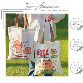 Túi Capybara Vải Tote Canvas Đi Học Đeo Vai Xách Cho Nữ Xinh Cute Timo TV73