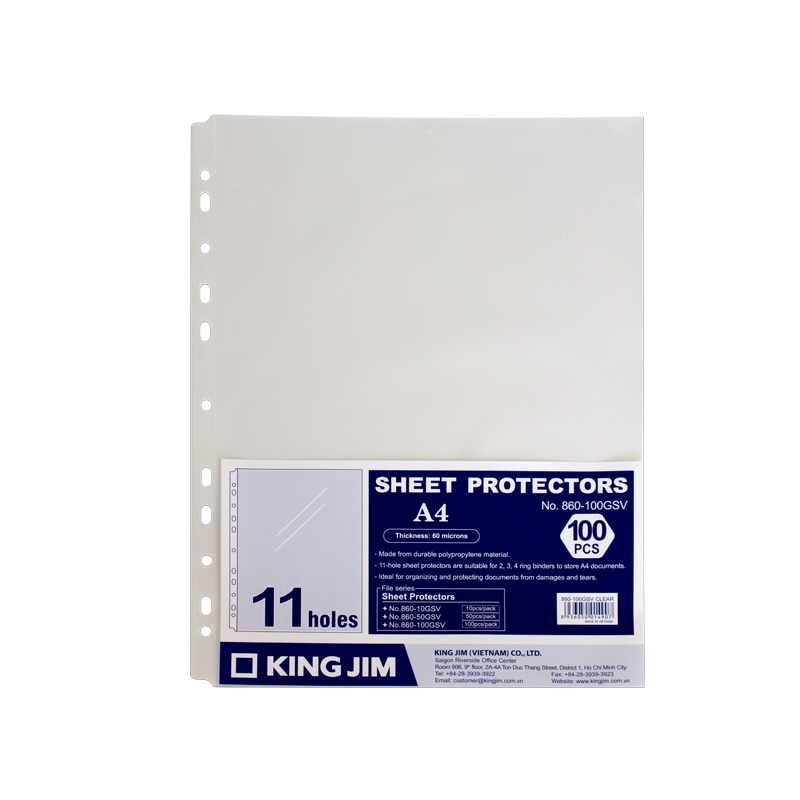 [Xấp 100] Bìa lỗ ,sơ mi lỗ King Jim 860-100GSV, bền chắc có thể sử dụng nhiều lần.