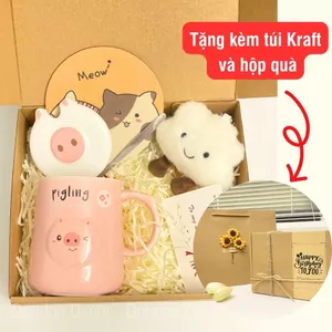 Quà Tặng Sinh Nhật, Set Quà Tặng Cốc Sứ Cho Nữ Bạn Thân Heo Hồng Dễ Thương Kèm Phụ Kiện Dễ Thương