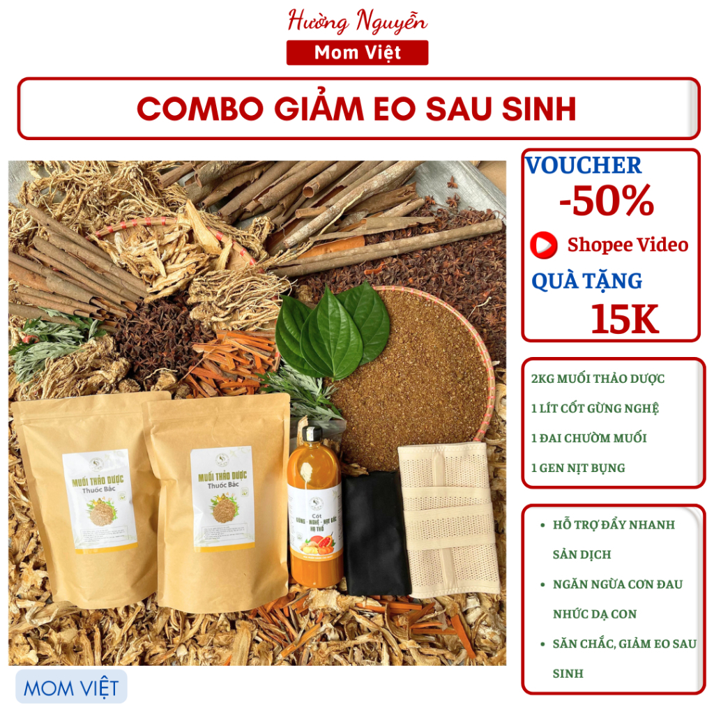 COMBO GIẢM EO SAU SINH (2KG MUỐI + 1 LÍT CỐT GỪNG NGHỆ + 1 ĐAI + 1GEN)
