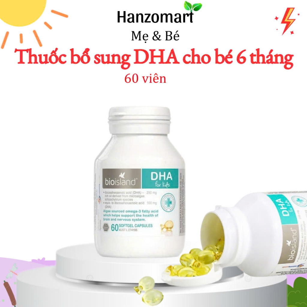 Viên Bổ sung dầu cá DHA cho bé của Úc Bioisland DHA Kids 60 viên