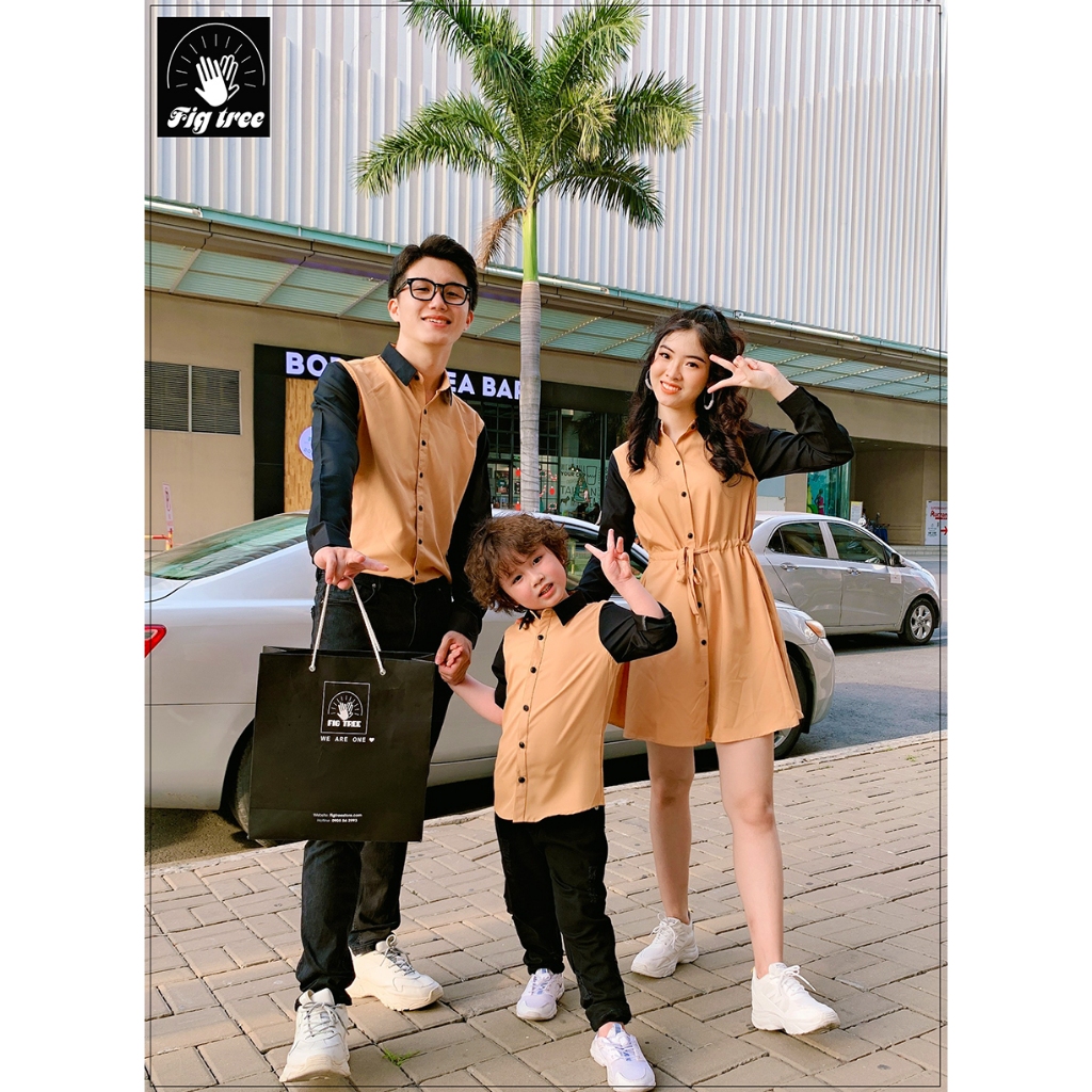 Combo gia đình Fig Tree màu vàng phối đen (hàng thiết kế full size, hình thật 100% shop tự chụp)