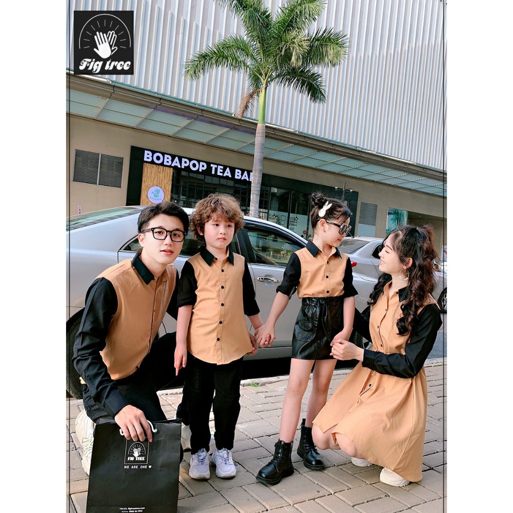 Combo gia đình Fig Tree màu vàng phối đen (hàng thiết kế full size, hình thật 100% shop tự chụp)
