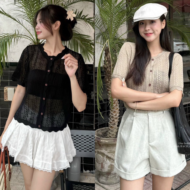 [RÁCH STORE] Áo Len Lưới - 997 - Nút Dọc - Viền Sóng - Tay Ngắn ...