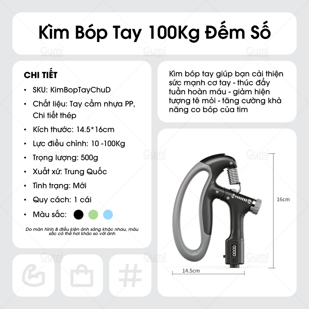 Kìm Bóp Tay 10 - 100kg Lò Xo Có Đếm Số Điều Chỉnh Lực Luyện Tập Cổ Tay, Bàn Tay Đa Năng Tại Nhà - KimBopTay100