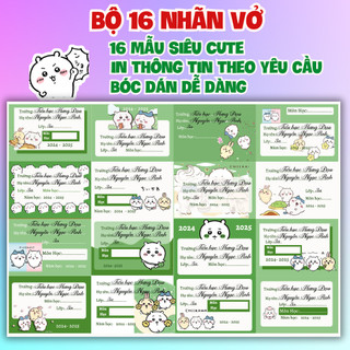 Nhãn Vở in tên theo yêu cầu Gấu dâu Doraemon Kuromi Kitty Cinnamorol Kapybara Loopy Chikawa