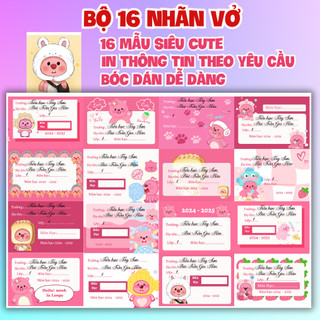 Nhãn Vở in tên theo yêu cầu Gấu dâu Doraemon Kuromi Kitty Cinnamorol Kapybara Loopy Chikawa