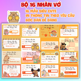 Nhãn Vở in tên theo yêu cầu Gấu dâu Doraemon Kuromi Kitty Cinnamorol Kapybara Loopy Chikawa