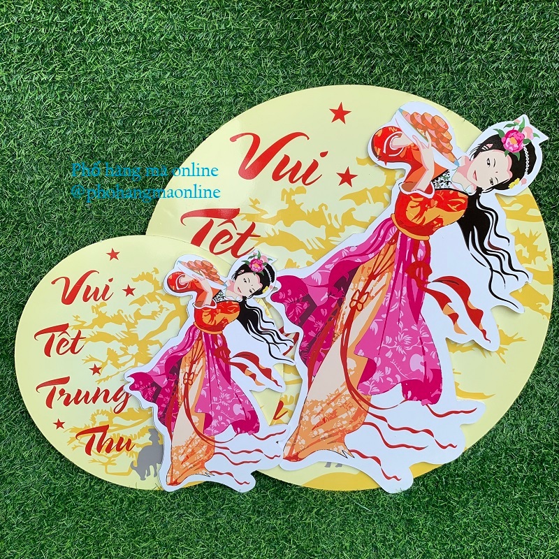 Khung tranh chị hằng nga và mặt trăng VUI TẾT TRUNG THU các kích thước, Decal trung thu dán kính