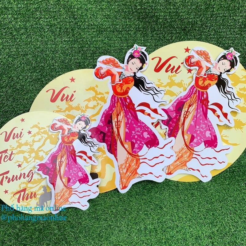 Khung tranh chị hằng nga và mặt trăng VUI TẾT TRUNG THU các kích thước, Decal trung thu dán kính