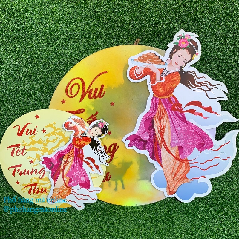 Khung tranh chị hằng nga và mặt trăng VUI TẾT TRUNG THU các kích thước, Decal trung thu dán kính