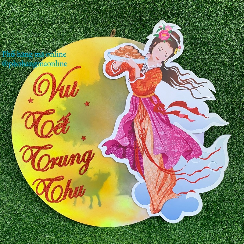 Khung tranh chị hằng nga và mặt trăng VUI TẾT TRUNG THU các kích thước, Decal trung thu dán kính