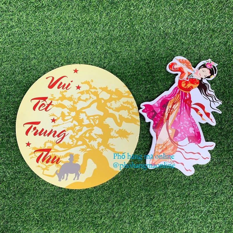 Khung tranh chị hằng nga và mặt trăng VUI TẾT TRUNG THU các kích thước, Decal trung thu dán kính