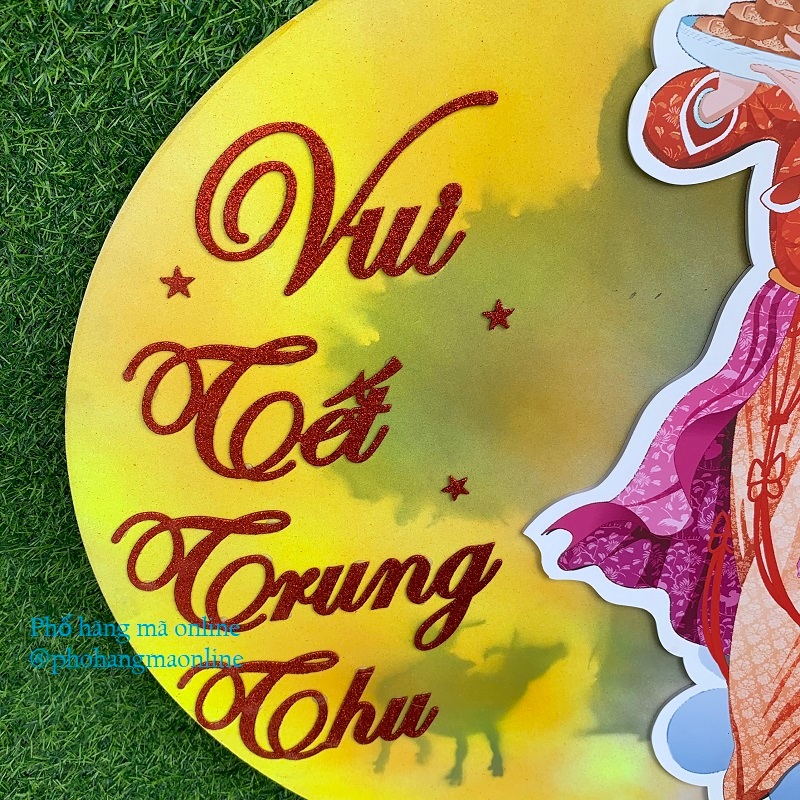 Khung tranh chị hằng nga và mặt trăng VUI TẾT TRUNG THU các kích thước, Decal trung thu dán kính