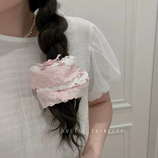 [Hàng thiết kế] Scrunchies cột tóc, buộc tóc vải họa tiết hoa nhí màu trắng dễ thương cho bạn gái handmade