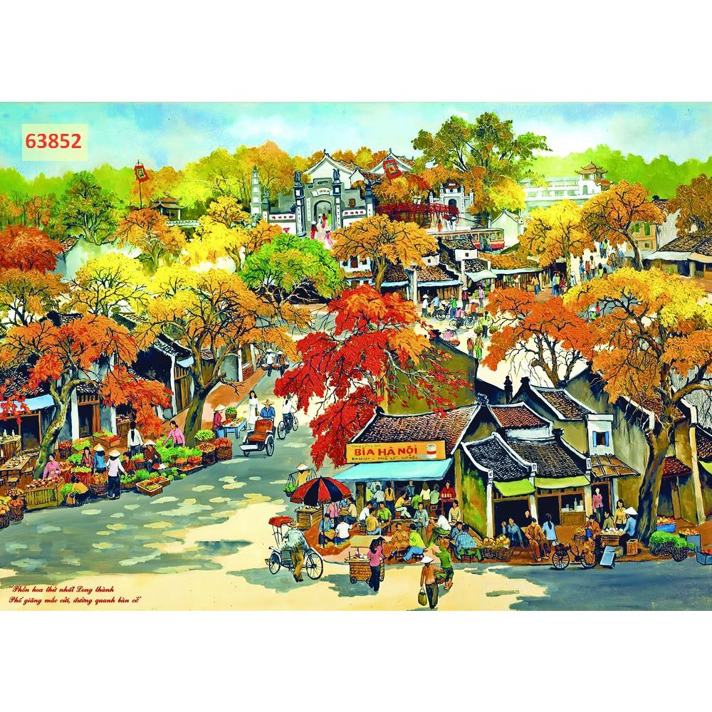Tranh phong cảnh làng quê mùa thu lá vàng, chất liệu vải lụa dày dặn xé không rách....
