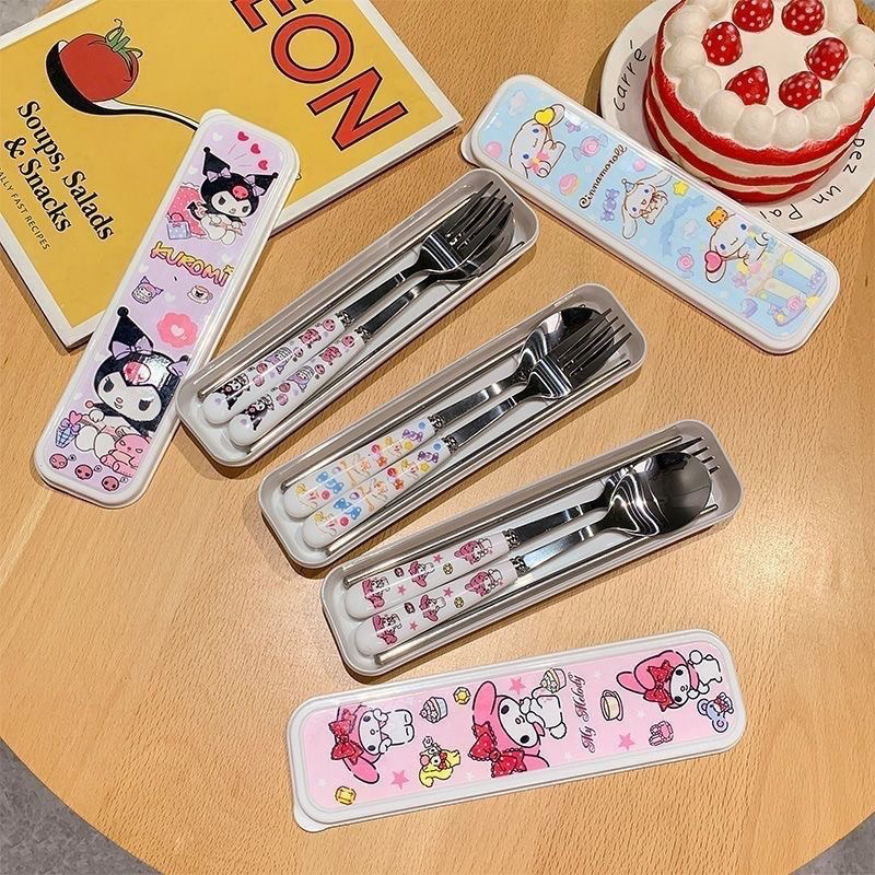 Combo 3 món thìa, dĩa, đũa cá nhân inox hình hoạt hình kuromi..i