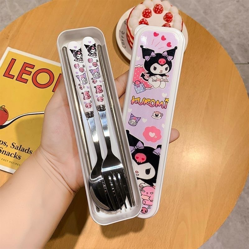Combo 3 món thìa, dĩa, đũa cá nhân inox hình hoạt hình kuromi..i