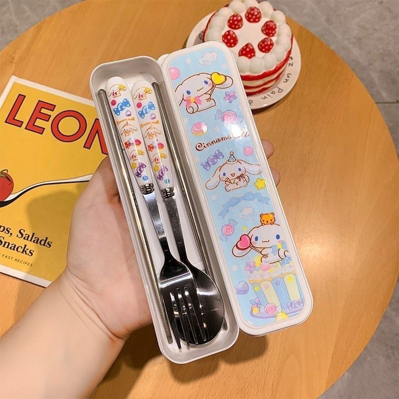 Combo 3 món thìa, dĩa, đũa cá nhân inox hình hoạt hình kuromi..i