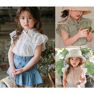 𝐀𝐩𝐫𝐢𝐥 𝐛𝐞́𝐛𝐞́ - Strawberry Áo bé gái tay cánh tiên cổ thắt nơ tiểu thư phối ren dễ thương mùa hè