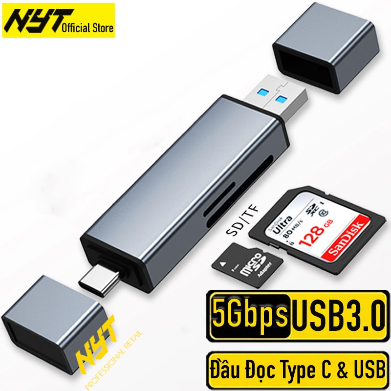 Đầu Đọc Thẻ Nhớ SD, Micro SD Cổng Type C và USB OTG NYT N20 Bảo Hành ...