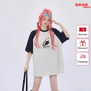 Áo thun nữ GRADPOPU PPAT11 ngắn tay cổ tròn 2 màu xám vàng oversize kiểu Mỹ retro dáng rộng chất thun thoáng mát