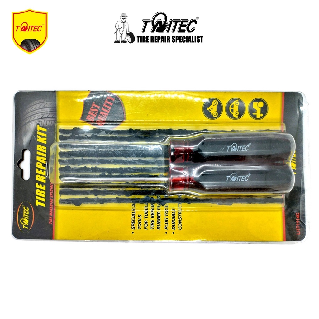Bộ dụng cụ dùi vá lốp 2 chi tiết, bộ vá lốp xe máy, vá lốp không săm, TAITEC LHT-1114C, dụng cụ sửa xe máy tại nhà