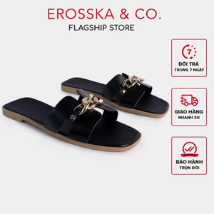 Dép nữ thời trang đế bằng Erosska phối dây mảnh phối khoá xích màu đen - DE042