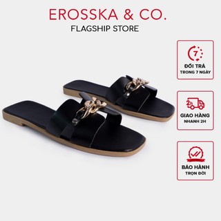 Dép nữ thời trang đế bằng Erosska phối dây mảnh phối khoá xích màu đen - DE042