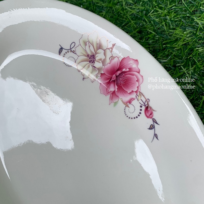 Đĩa sứ họa tiết hoa hình bầu dục 20x14cm gốm sứ chịu nhiệt tốt