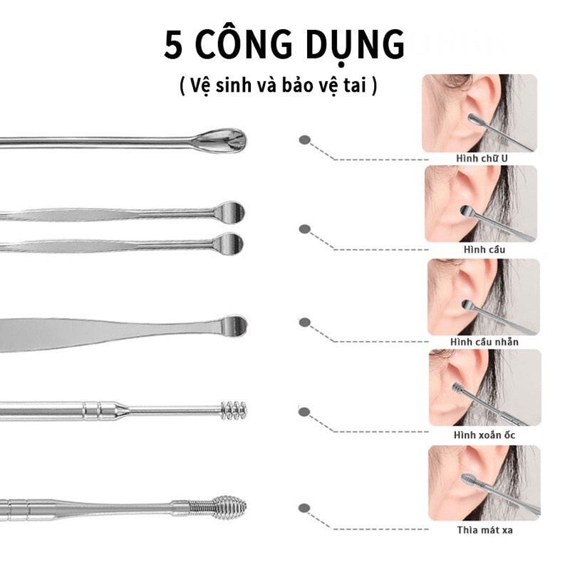 Bộ 6 món ngoái tai - Dụng cụ móc tai