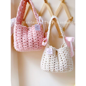 Túi lưới phối nơ handmade,túi kẹp nách,túi du lịch,túi đi biển,tặng kèm túi lót rút