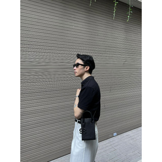 Túi da nam nữ đeo chéo Phone Bag 98stu Da PU đen dập bóng
