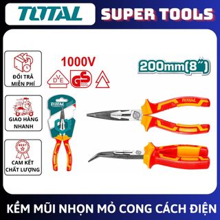 ĐỒ NGHỀ TOTAL Kềm mũi nhọn mỏ cong 8”/200MM cách điện THTIP2481<HÀNG CHÍNH HÃNG>